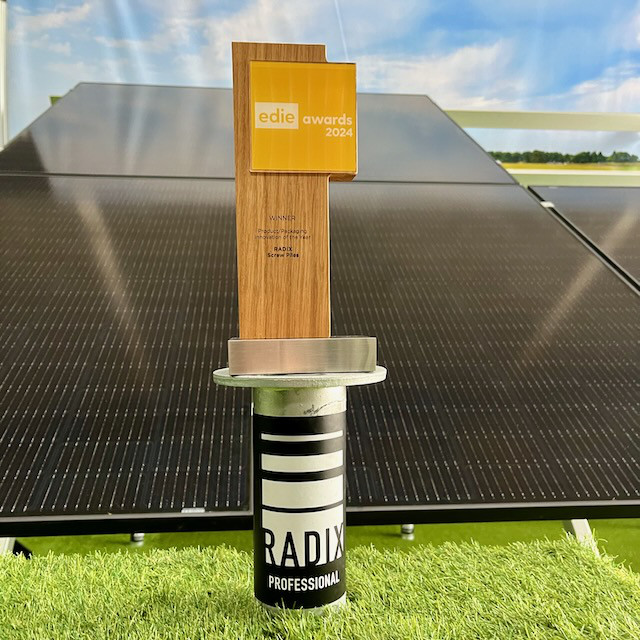 Radix is the 2024 winner of an edie Award in the category 'Product/Packaging Innovation of the Year' for our RADIX Screw Piles and Ground Screws.
